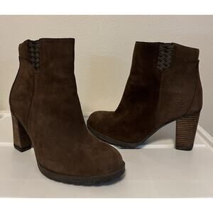 Timberland Earthkeepers Boots Stratham Block Heels Brown Nubuck Leather Size 8.5